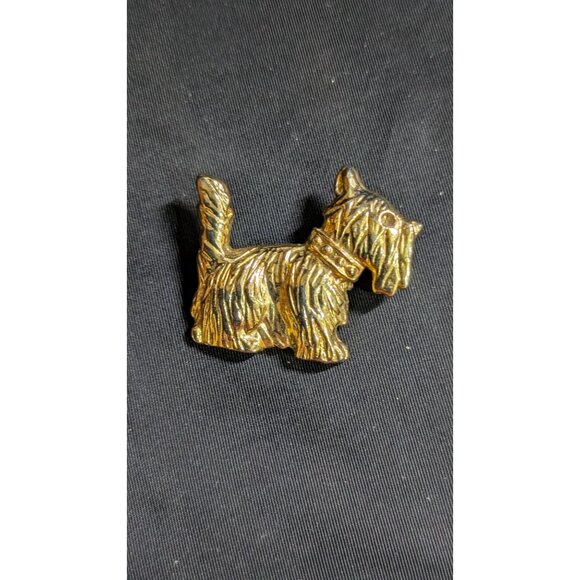 Vintage Scottish Terrier Gold Tone Art Deco Lapel Pin Brooch costume jewelry - Picture 4 of 6